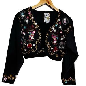Jou Jou Vintage Jacket, Ladies Black Bolero Cropped Shrug Jacket Size: Small